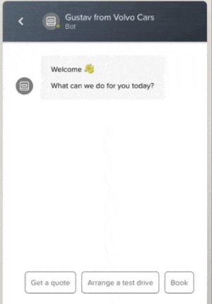 The Volvo chatbot provides instant price quotes to website visitors